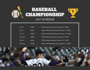 Free  Template: Gris foncé Illustration simple Modèle de calendrier de championnat de baseball