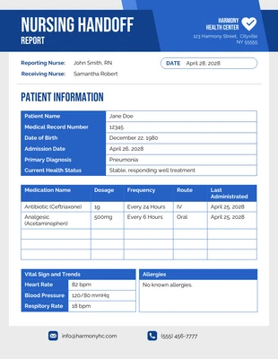 business  Template: نموذج تقرير تسليم التمريض