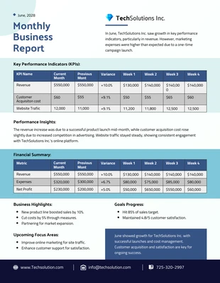 business  Template: نموذج تقرير الأعمال الشهري