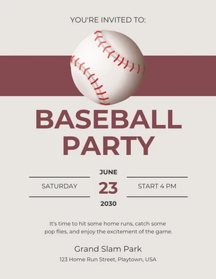 Free  Template: Invitation Fête de baseball marron propre vintage