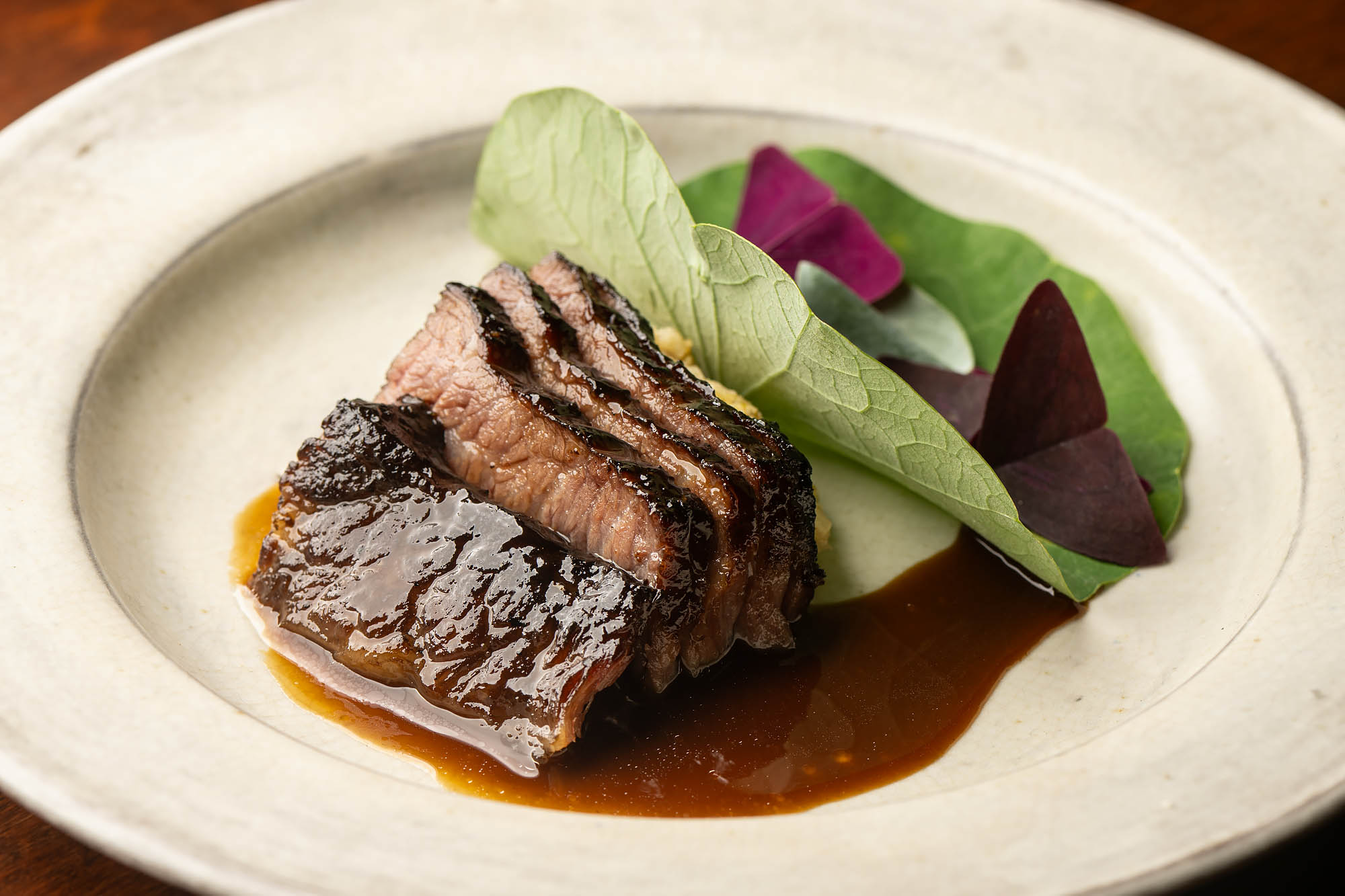 Brandt beef short rib on an off-white plate at Baroo.