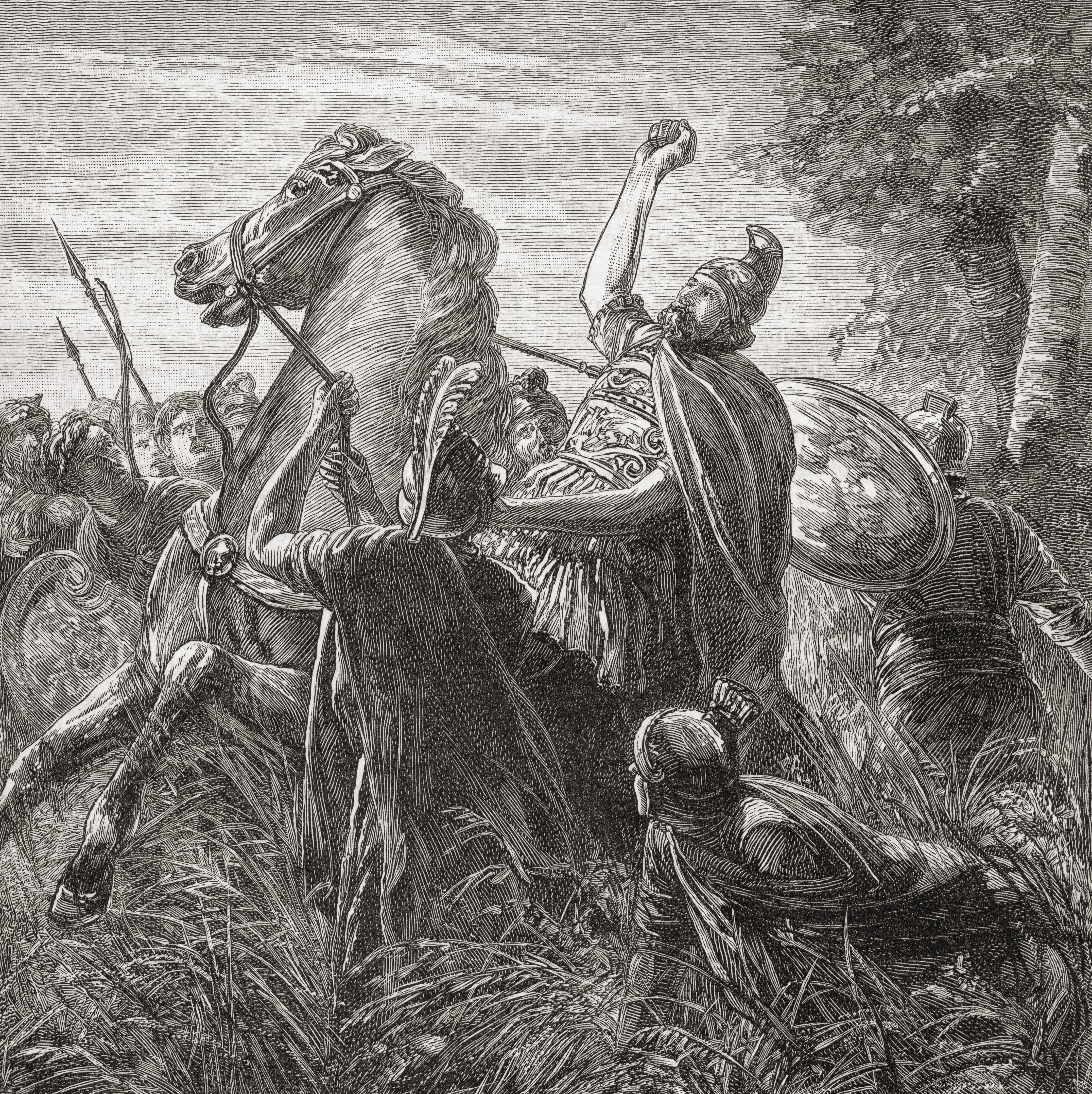 Death of Crassus at the Battle of Carrhae, 53 BC. Marcus Licinius Crassus, 115 – 53 BC. Roman general and statesman. From Cassell’s Illustrated Universal History, published 1883.