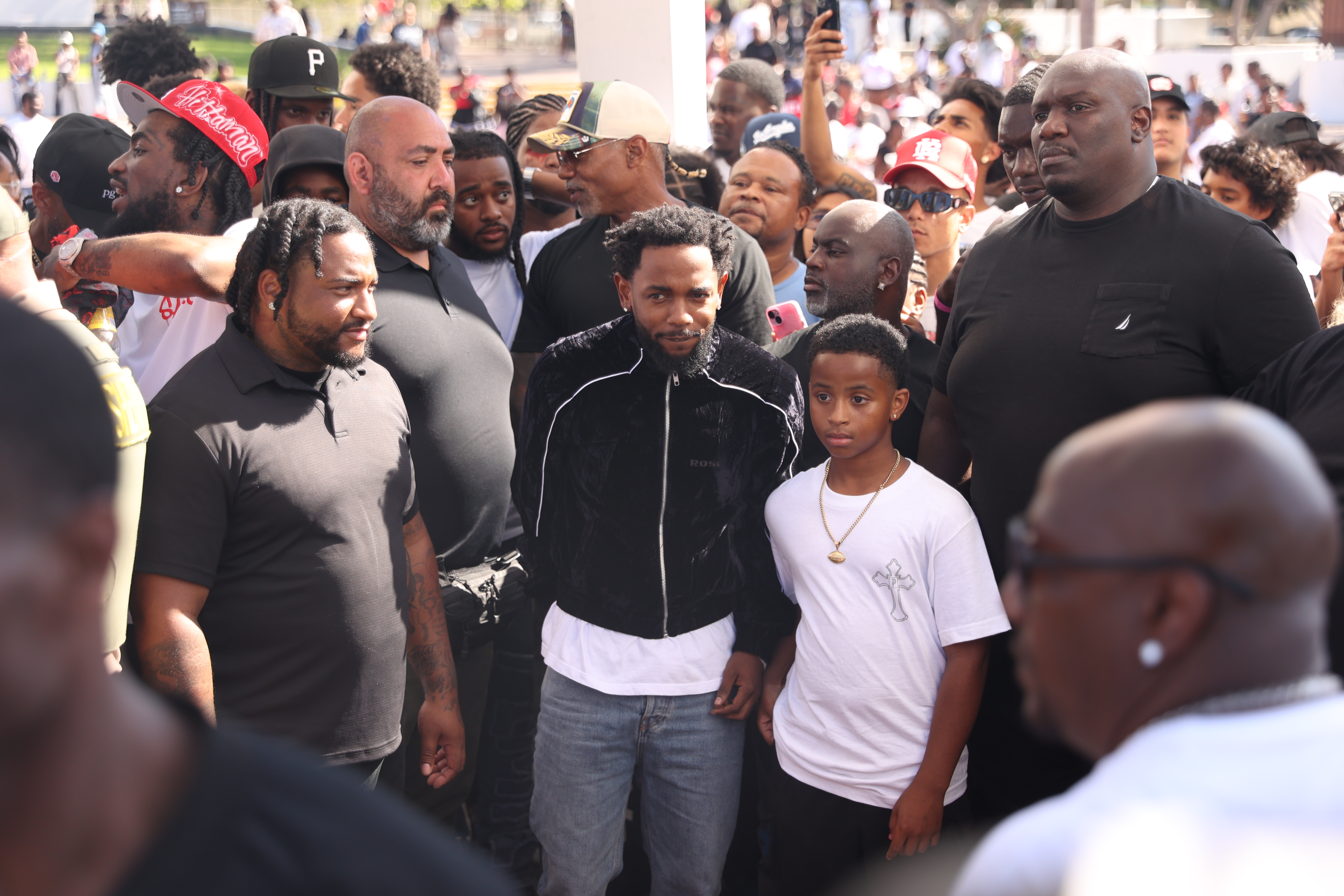 Kendrick Lamar prepares to perform during the music video shoot for “Not Like Us” at the Compton Courthouse on Saturday, June 22, 2024, in Compton, CA.