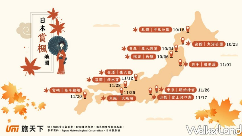 旅天下 日本賞楓行程推薦/ WalkerLand窩客島整理提供 未經許可不可轉載。