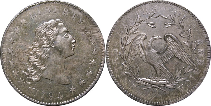 Most Expensive Coins - Flowing Hair Silver:Copper Dollar (1794)