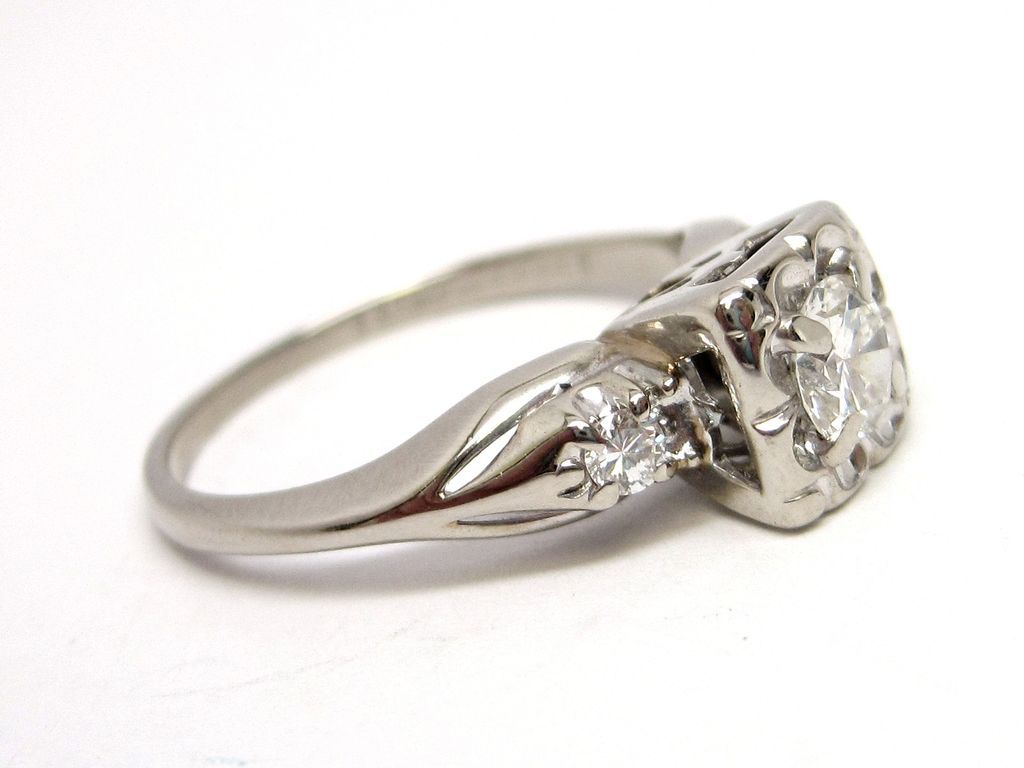 Vintage Diamond 14K White Gold Engagement Ring 1/2 cttw from