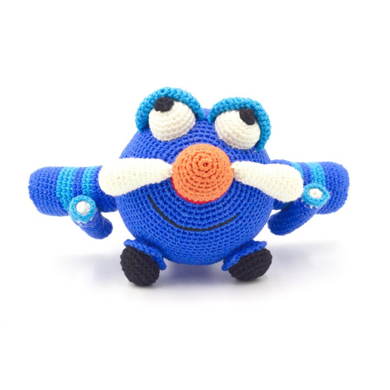 Blue airplane toy, stuffed airplane, crochet jet plane, amigurumi airplane - 嬰幼兒玩具/毛公仔 - 其他材質 