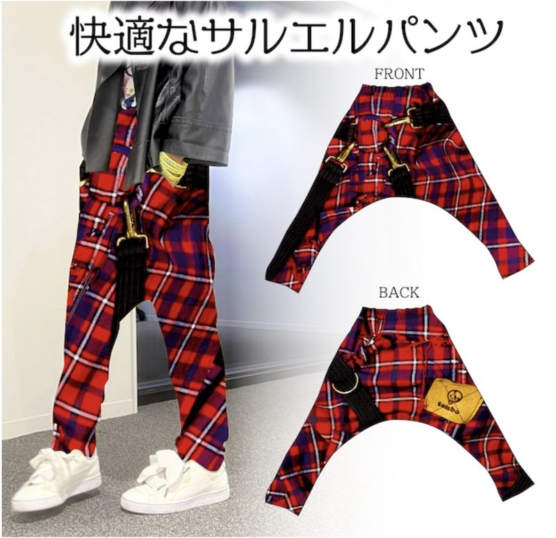 サルエルパンツ　PUNK-タータンチェック- - 長褲/短褲 - 聚酯纖維 紅色