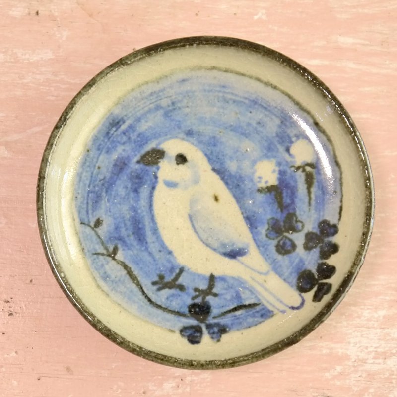 小鳥の陶器のお皿　文鳥 - 豉油碟/小碟/醬油碟 - 陶 藍色