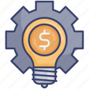 business, gear, idea, innovation, lightbulb, money, thought