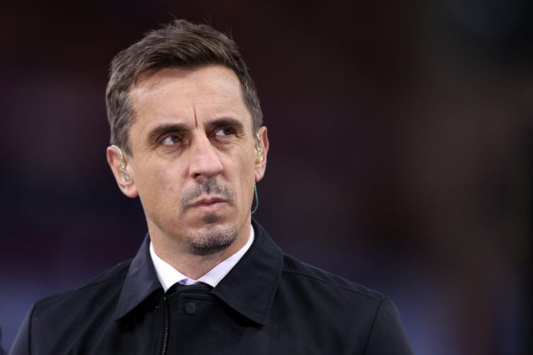 TV Pundit Gary Neville presents Friday night football during the Premier League match between Aston Villa and Southampton FC at Villa Park on Septe...