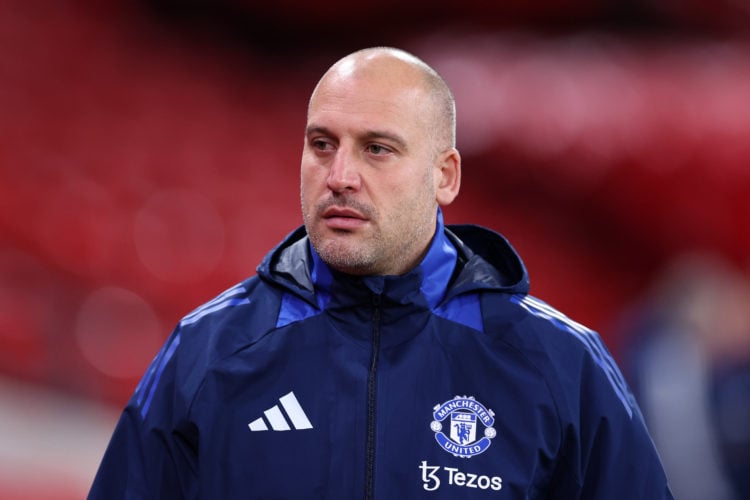 Adam Lawrence the manager of Manchester United looks on during the UEFA Youth League match between Manchester United and AZ Alkmaar at Old Trafford...