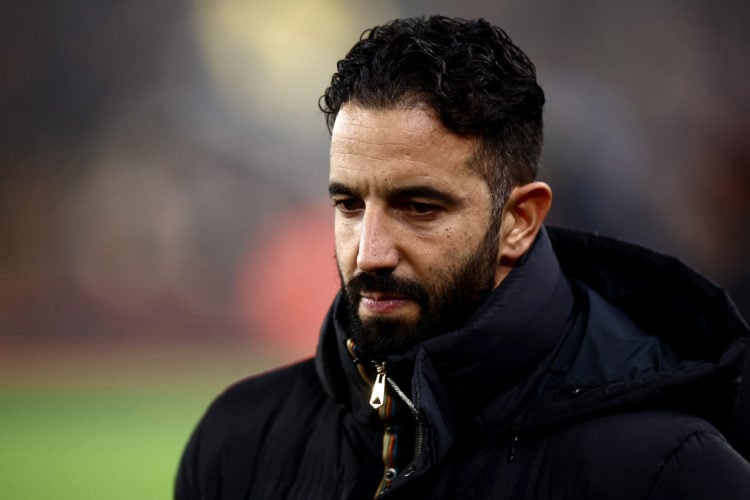 Manchester United's Portuguese head coach Ruben Amorim reacts ahead of the English Premier League football match between Wolverhampton Wanderers an...