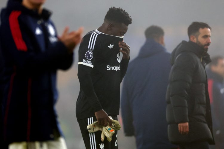 A dejected Andre Onana of Manchester Utd after the 2-0 loss during the Premier League match between Wolverhampton Wanderers FC and Manchester Unite...