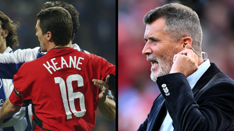 MANCHESTER, ENGLAND - AUGUST 16: Former Footballer and Manager Roy Keane looks on as he presents on Sky Sports prior to the Premier League match be...