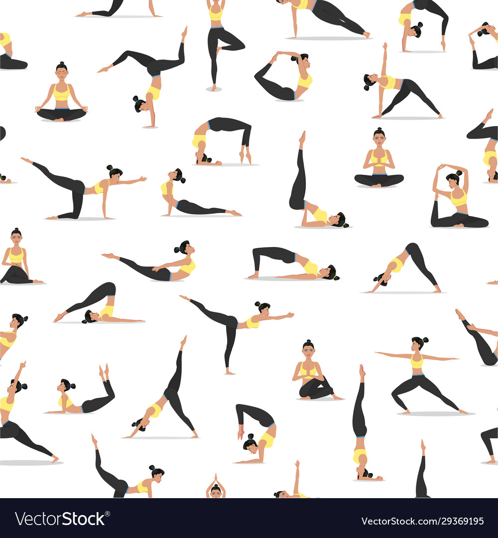 Yoga asanas set seamless pattern