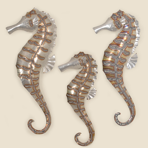 Outdoor Heat Treated Stainless Steel Set Of Three Seahorses