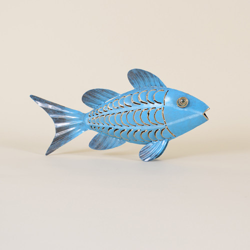 Indoor Blue Iron Fish with Green Accents