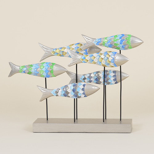 Indoor Set of 6 Colorful Fish on Wood Stand