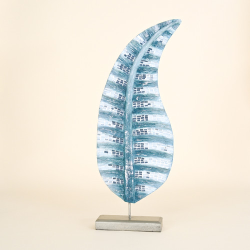 Mosaic Leaf on Stand, Light Blue and Teal