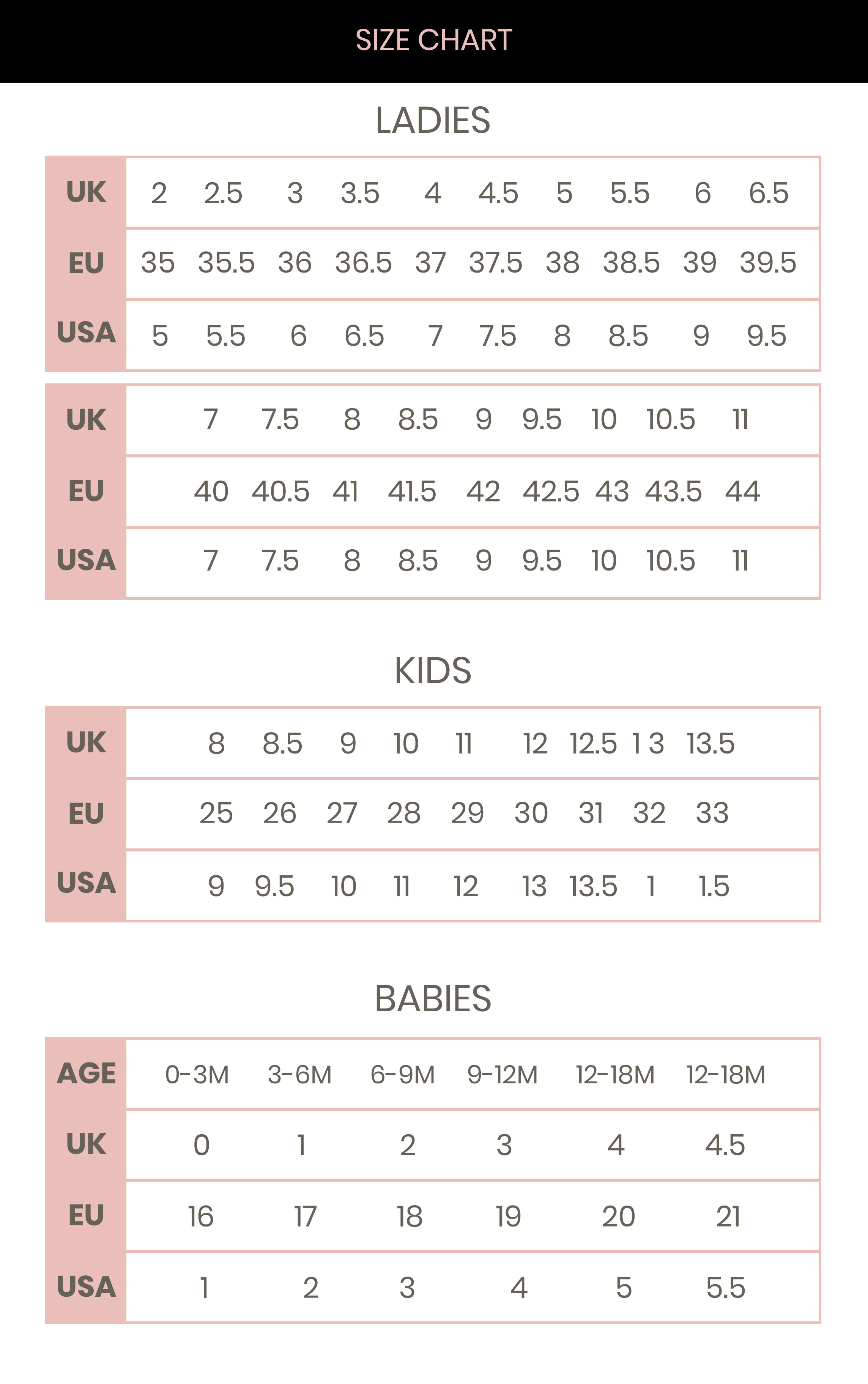 Shoe Sizing Chart Printable