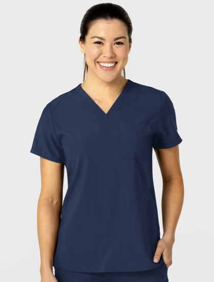 Front view of the women's Wink W123 scrub top #6045 in navy.