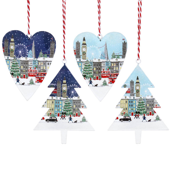 London Christmas Scene Tin Decoration