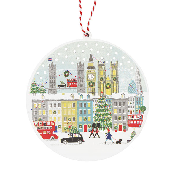 London Christmas Scene Wooden Decoration