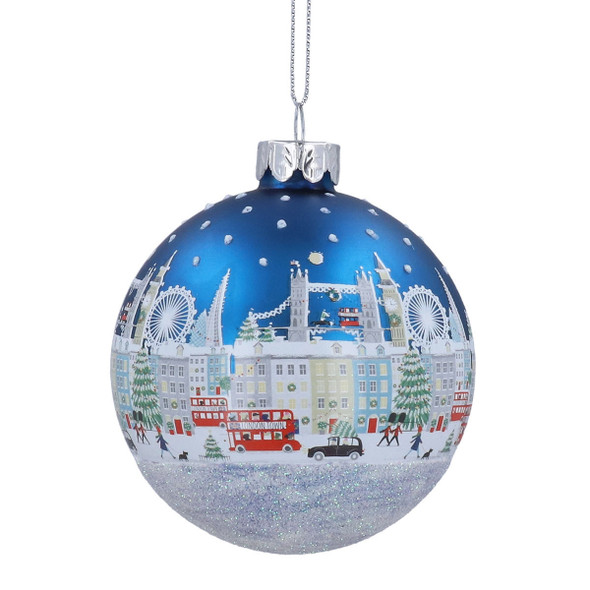 London Skyline Blue Glass Christmas Decoration