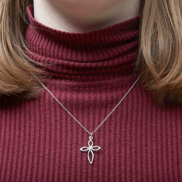 Silver Twist Cross Necklace