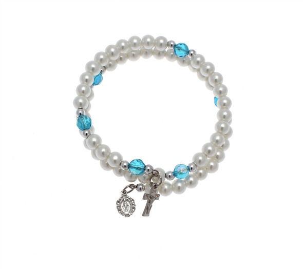 White Pearl Bracelet with Hanging Cross