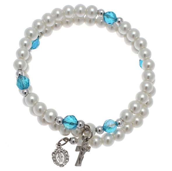 White Pearl Bracelet with Hanging Cross