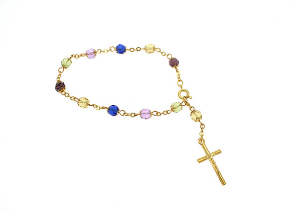 Gold Multicoloured Bead Rosary Bracelet