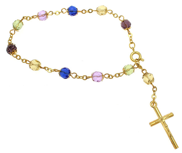 Gold Multicoloured Bead Rosary Bracelet