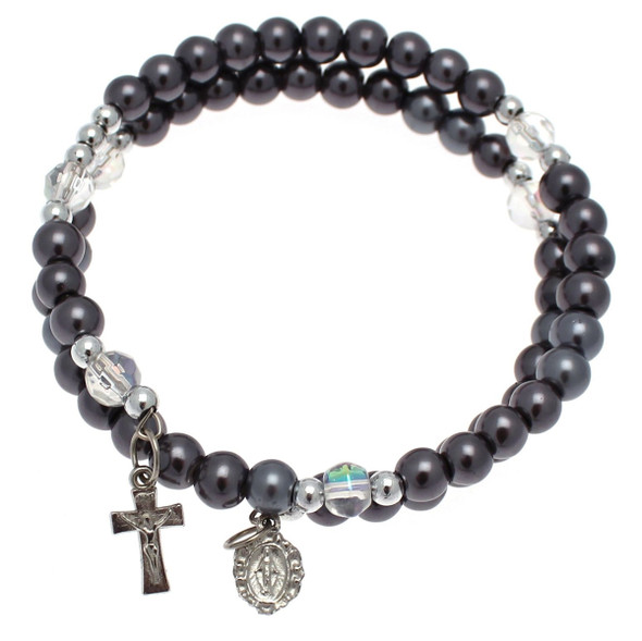 Black Pearl Bracelet with Hanging Cross