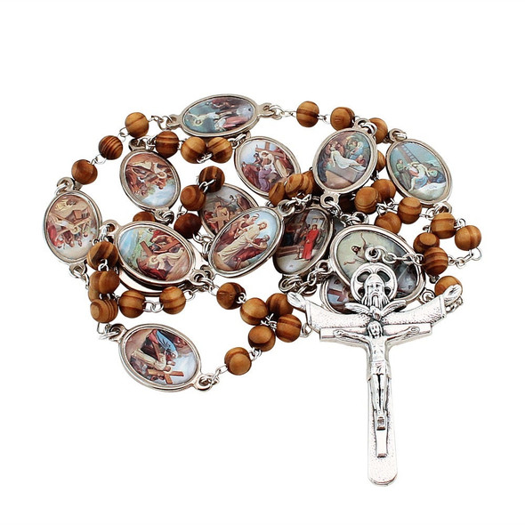 Stations Of The Cross Rosary - Olive, Black, Brown Wood