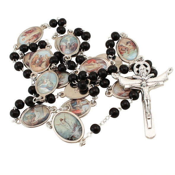 Stations Of The Cross Rosary - Olive, Black, Brown Wood