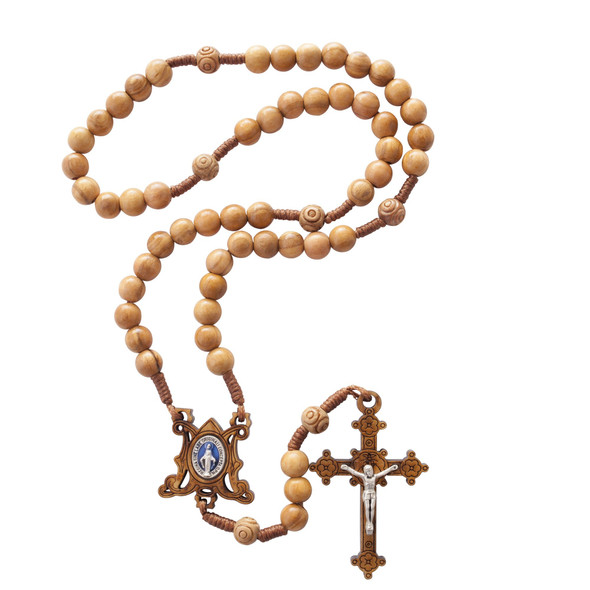 Olive Wood Corded Miraculous Rosary