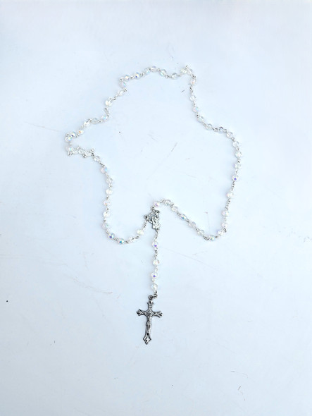 Crystal Bead Rosary with 6mm Beads and a 19.5-Inch Silver-Linked Chain