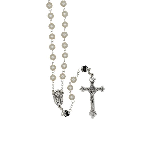 Glass Pearl Rosary with Black Pearl Paters