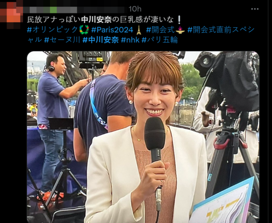 ▲中川安奈報導奧運的畫面掀起熱議。（圖／翻攝自X）