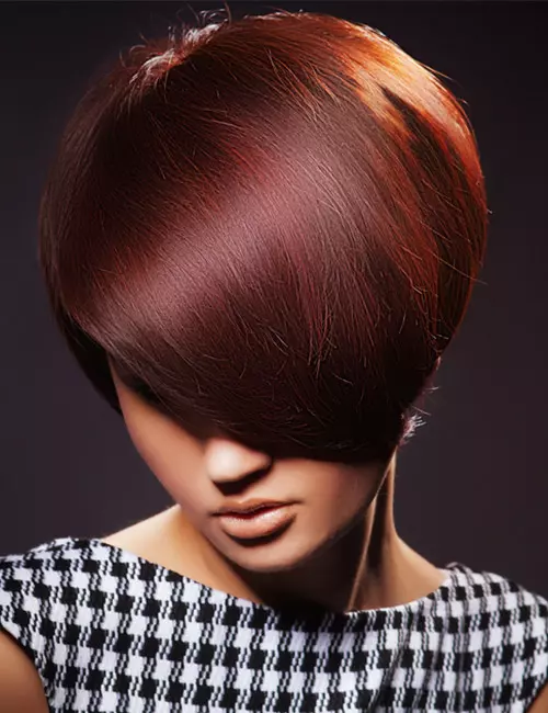 A-line burgundy bob with dense bangs for black women