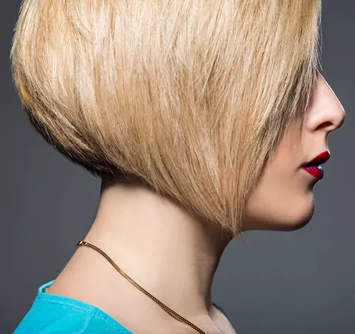 Angled inverted bob haircut