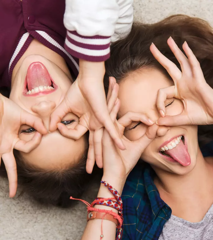 A girl saying goodbye to her friends