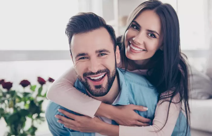 A cheerful and excited couple in love. 