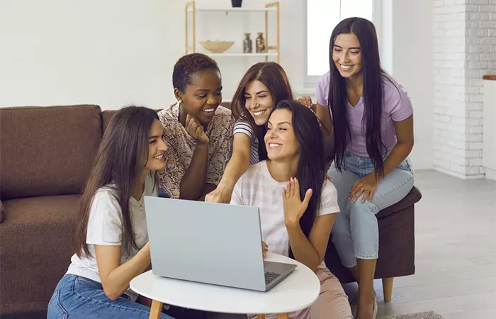 Woman discussing with her friends about wedding budget plan.