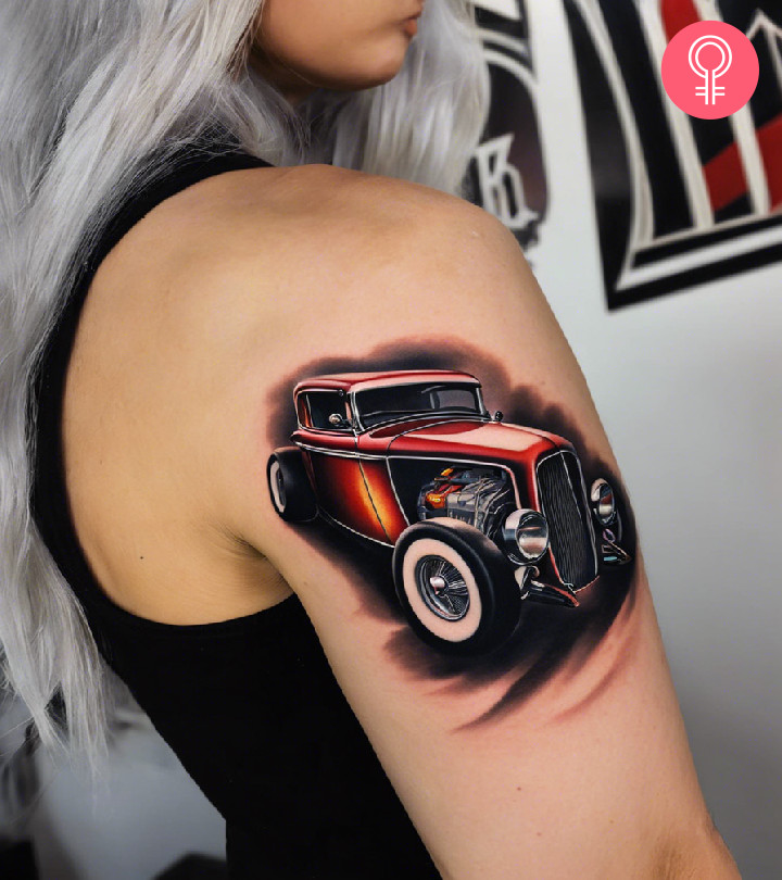 Rev up your ink game with a classic car design that’s pure vintage cool.