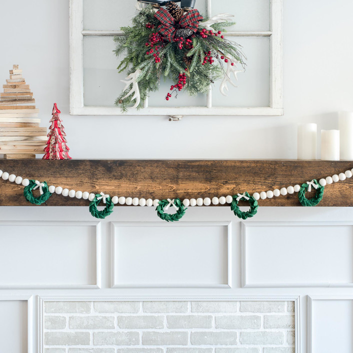 Wreath Felt Garland, White and Green, (5 feet) by Nivas Collection