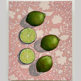 This is a pink original paintings by Kara Aina called key limes oil painting in standard