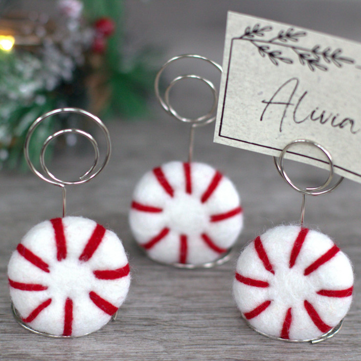 Christmas Place Card Holders- Set of 4 Peppermints- Name Tag Table Setting Decor- Winter Holiday Party Seating by Matthew and Mae